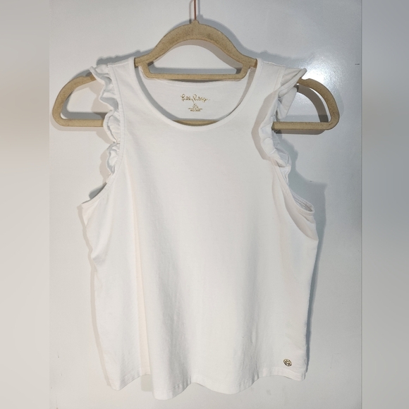 Lilly Pulitzer Cream Ruffle Tank Top, Girls Size 12-14 - Picture 1 of 4